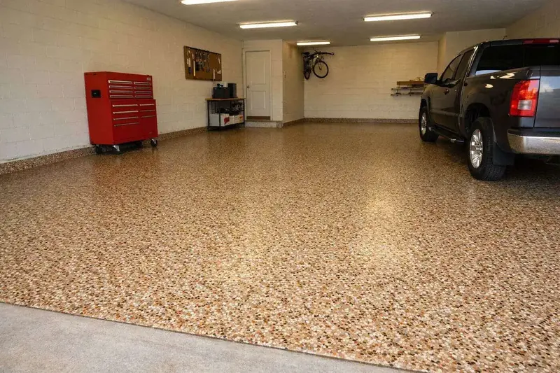 Flake epoxy garage floor installed