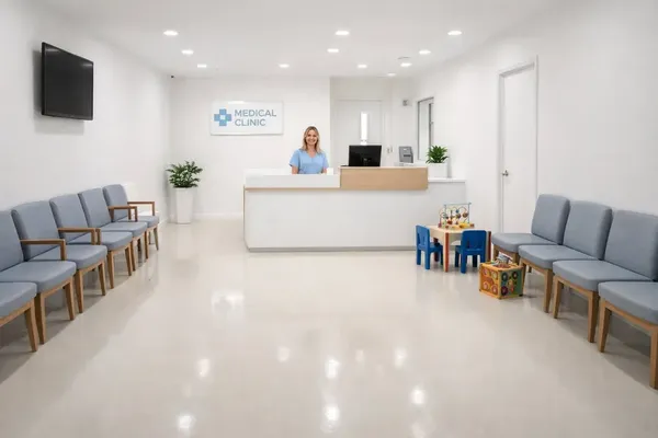 Commercial epoxy floor in an office building lobby