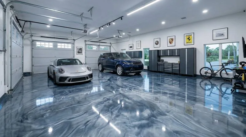 2-car garage decorative flake epoxy floor, Chesterfield, MO