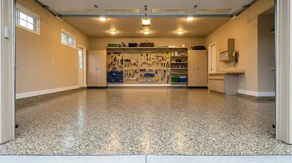 3-car garage metallic epoxy floor, Frontenac, MO