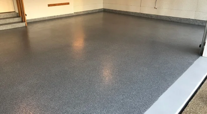 Organized garage with flake epoxy floor, University City, MO