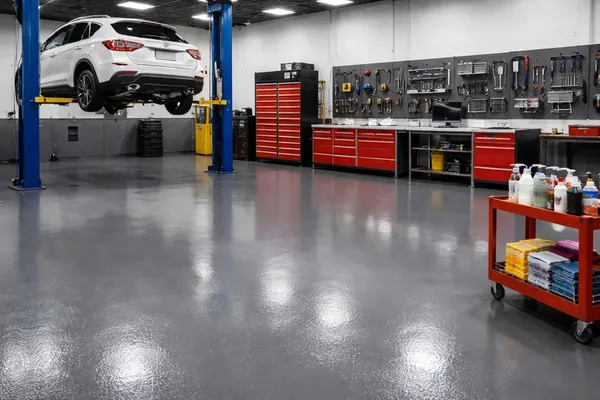 Auto service bay epoxy floor, Maryland Heights, MO